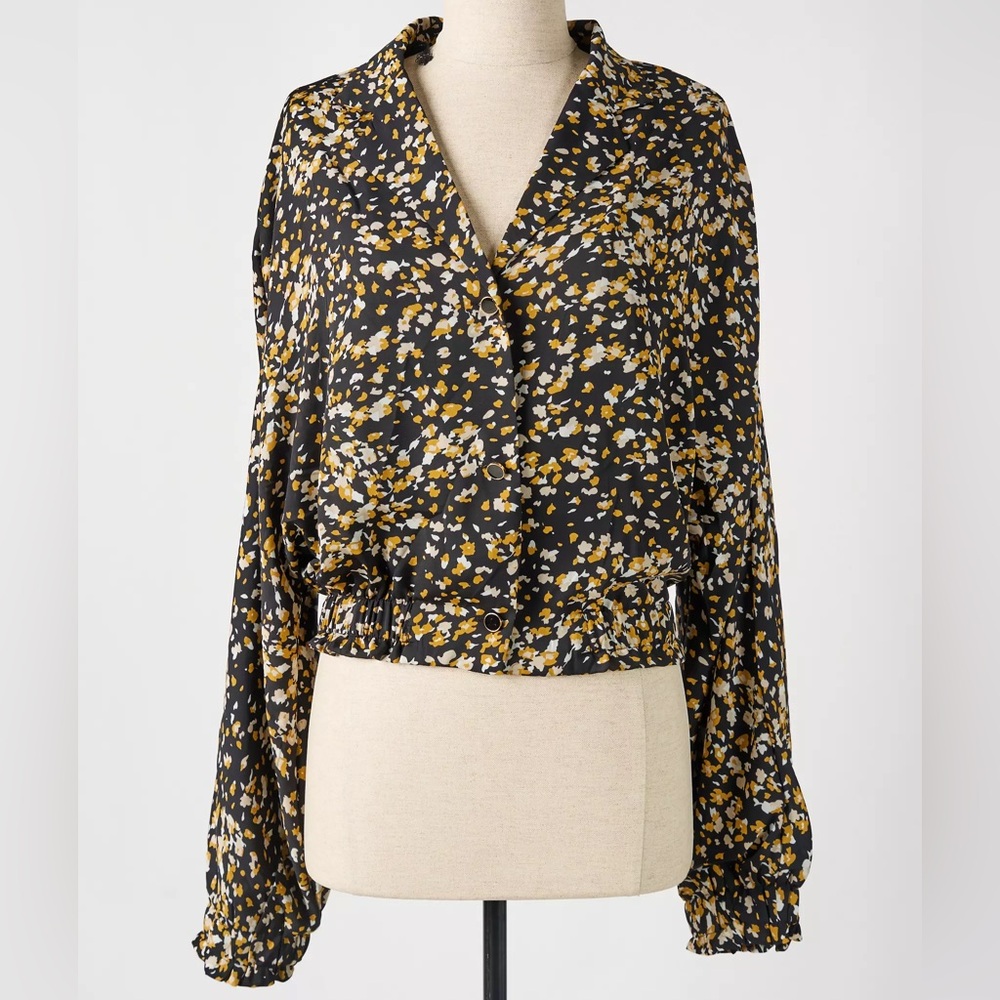 Molly Bracken Black and Mustard Floral Abstract Blouse